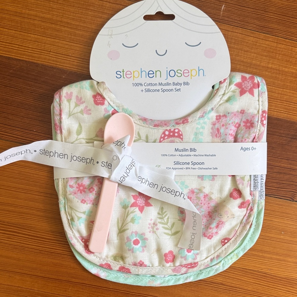 Stephen Joseph Floral Baby Bib and Spoon Set